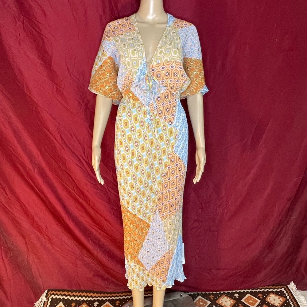 Never Fully Dressed Patchwork Plisse Mollie Midi Dress Size 20
